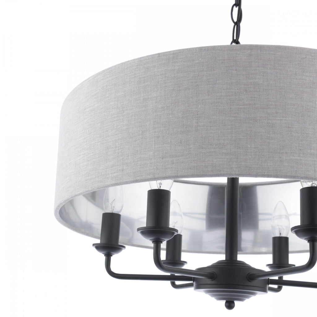 Sorrento 6 Light Ceiling Pendant In Matt Black With Natural Linen Shade LA3756554-Q
