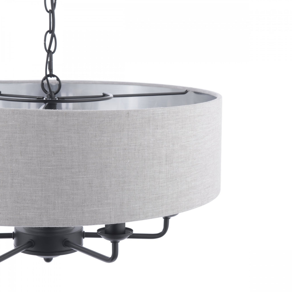 Sorrento 6 Light Ceiling Pendant In Matt Black With Natural Linen Shade LA3756554-Q