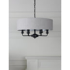 Sorrento 6 Light Ceiling Pendant In Matt Black With Natural Linen Shade LA3756554-Q