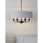 Sorrento 6 Light Ceiling Pendant In Matt Black With Natural Linen Shade LA3756554-Q