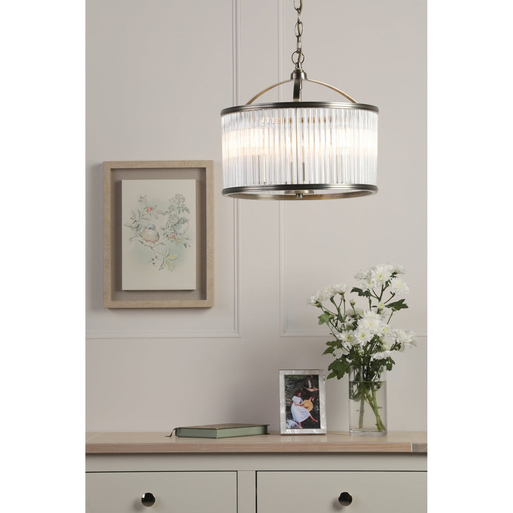 Sutton 3 Light Ceiling Pendant In Matt Antique Finish And Ribbed Glass LA3756502-Q