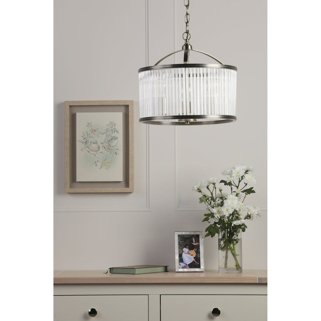 Sutton 3 Light Ceiling Pendant In Matt Antique Finish And Ribbed Glass LA3756502-Q
