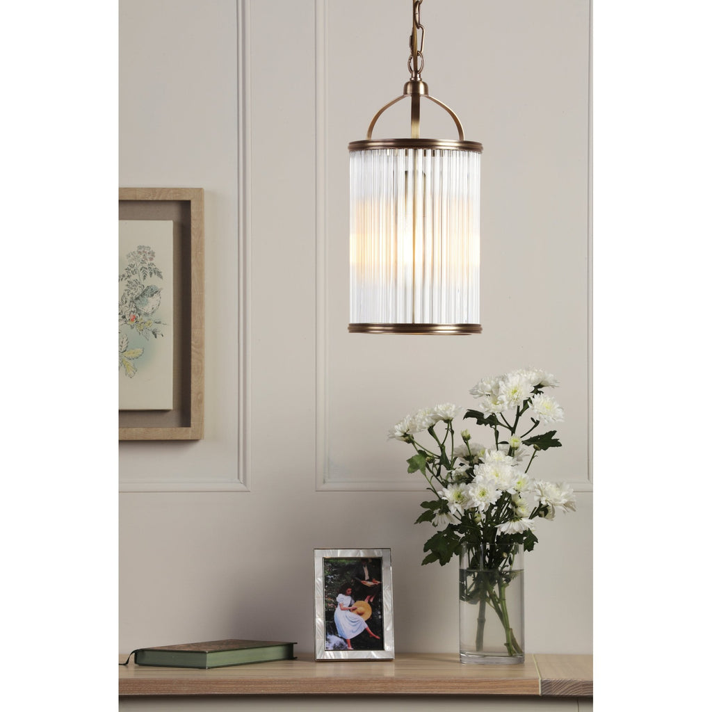 Sutton Single Ceiling Pendant In Matt Antique And Ribbed Glass LA3756501-Q
