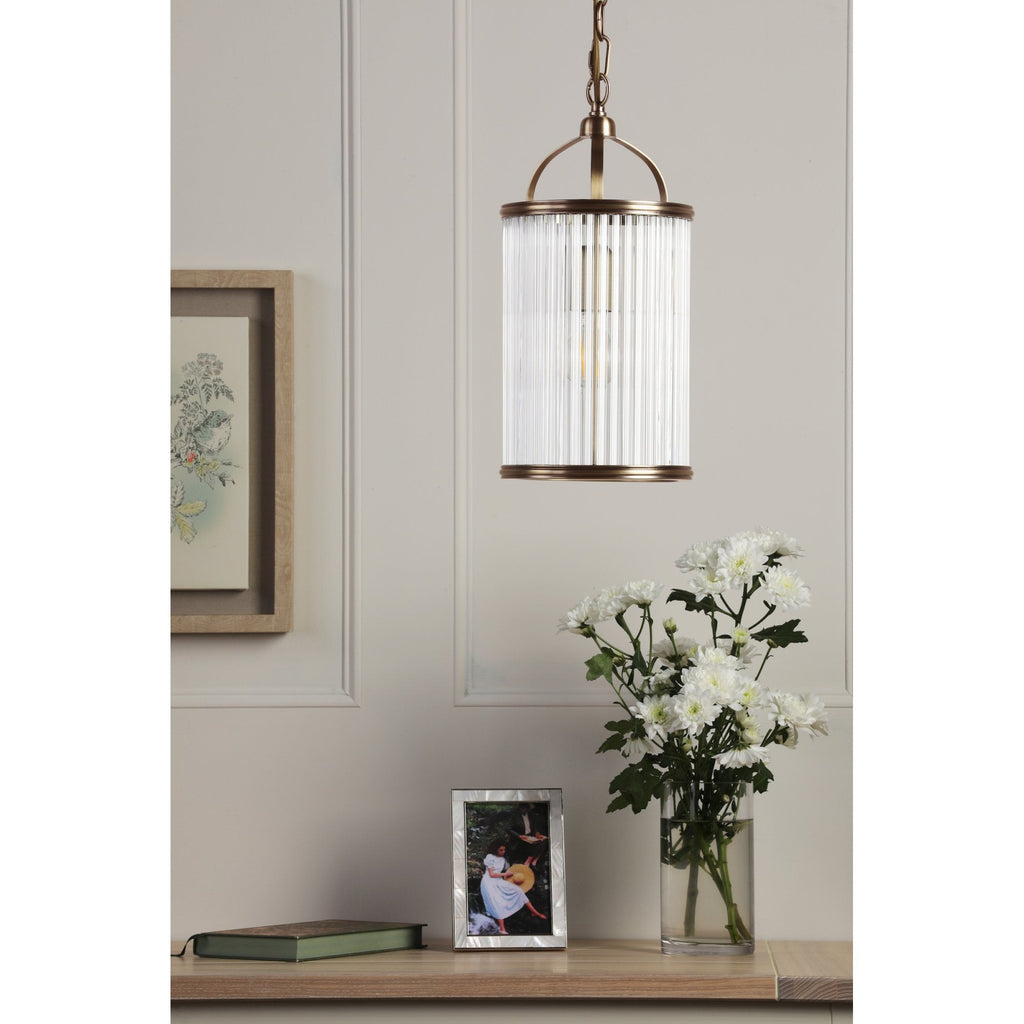 Sutton Single Ceiling Pendant In Matt Antique And Ribbed Glass LA3756501-Q