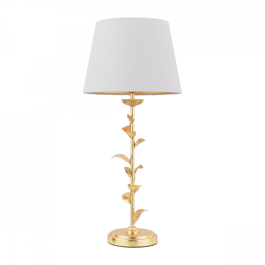 Halton Table Lamp In Distressed Gold Leaf With Cream Cotton Shade LA3756507-Q