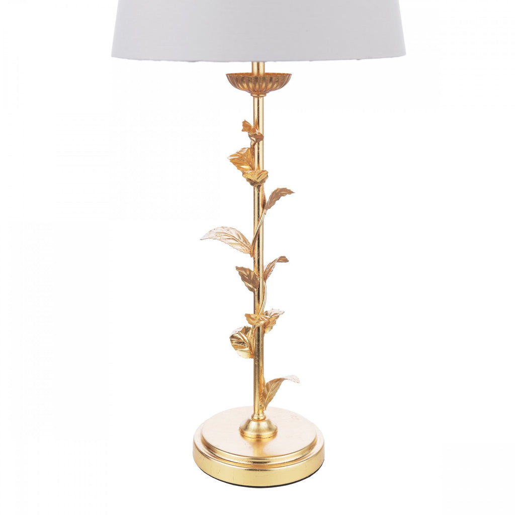 Halton Table Lamp In Distressed Gold Leaf With Cream Cotton Shade LA3756507-Q