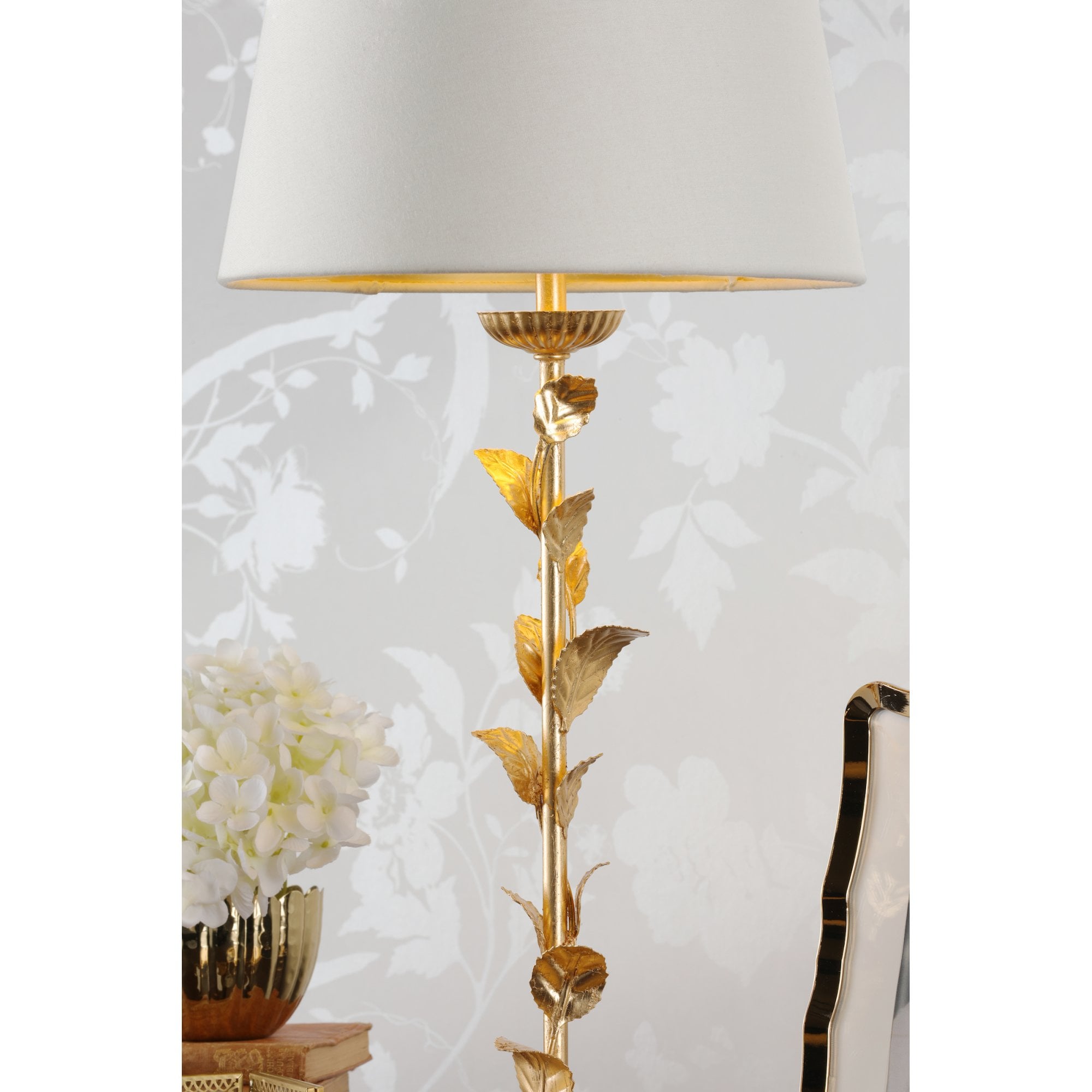 Halton Table Lamp In Distressed Gold Leaf With Cream Cotton Shade LA3756507-Q