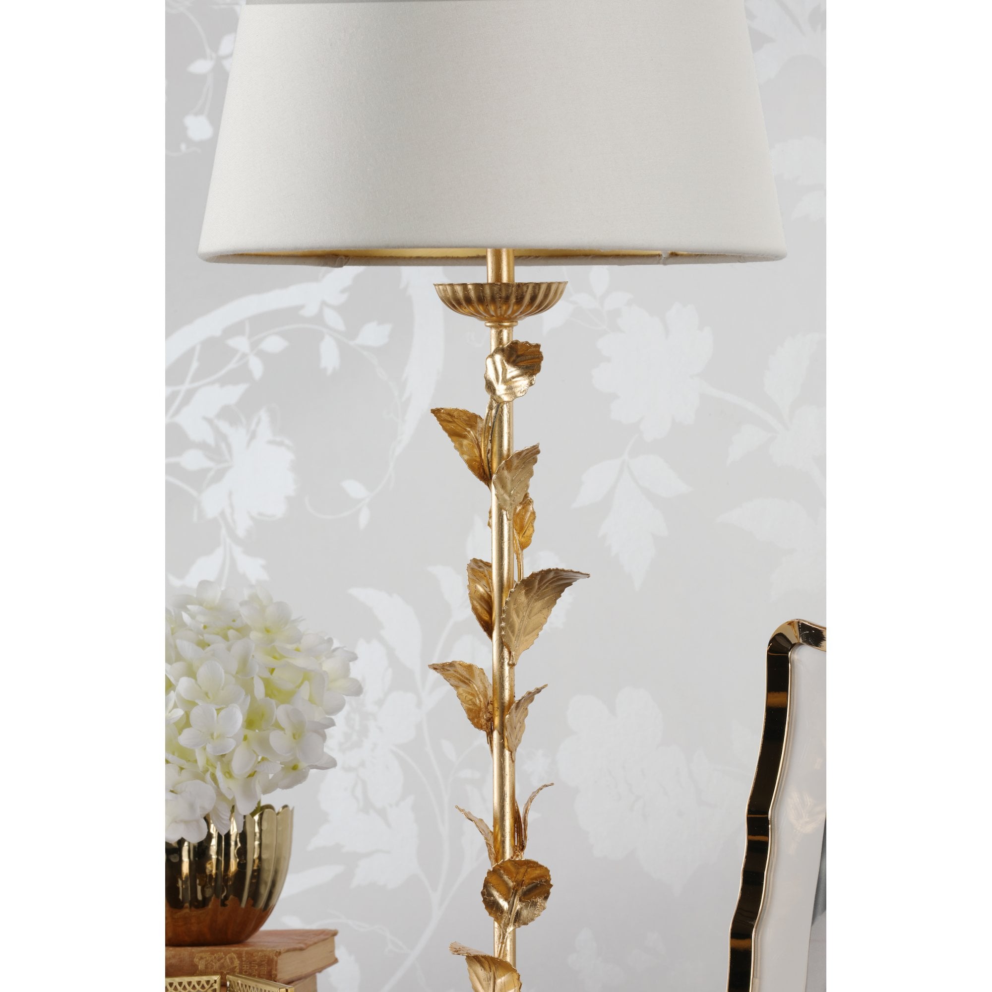 Halton Table Lamp In Distressed Gold Leaf With Cream Cotton Shade LA3756507-Q