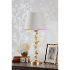 Halton Table Lamp In Distressed Gold Leaf With Cream Cotton Shade LA3756507-Q