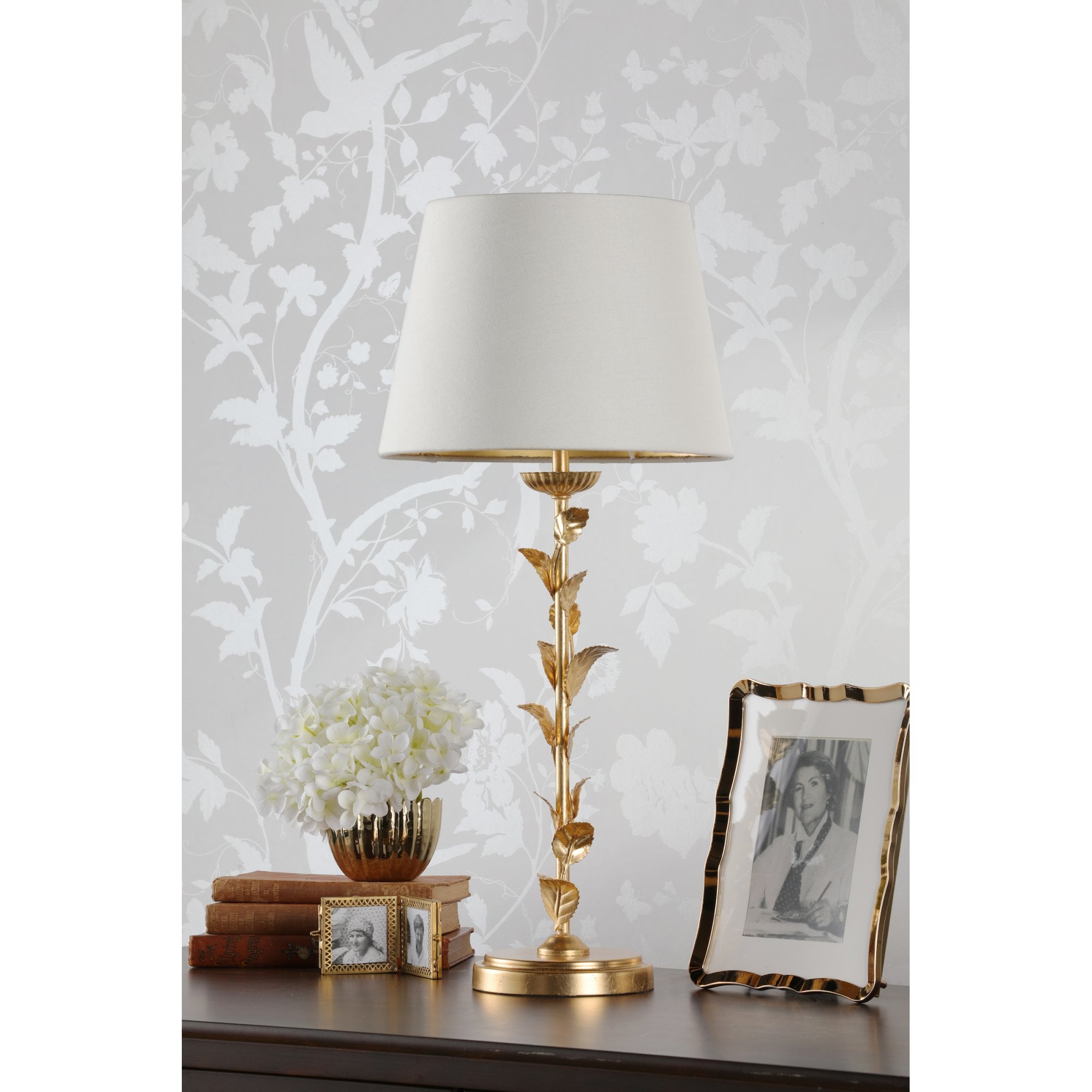 Halton Table Lamp In Distressed Gold Leaf With Cream Cotton Shade LA3756507-Q