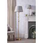 Halton Table Lamp In Distressed Gold Leaf With Cream Cotton Shade LA3756507-Q