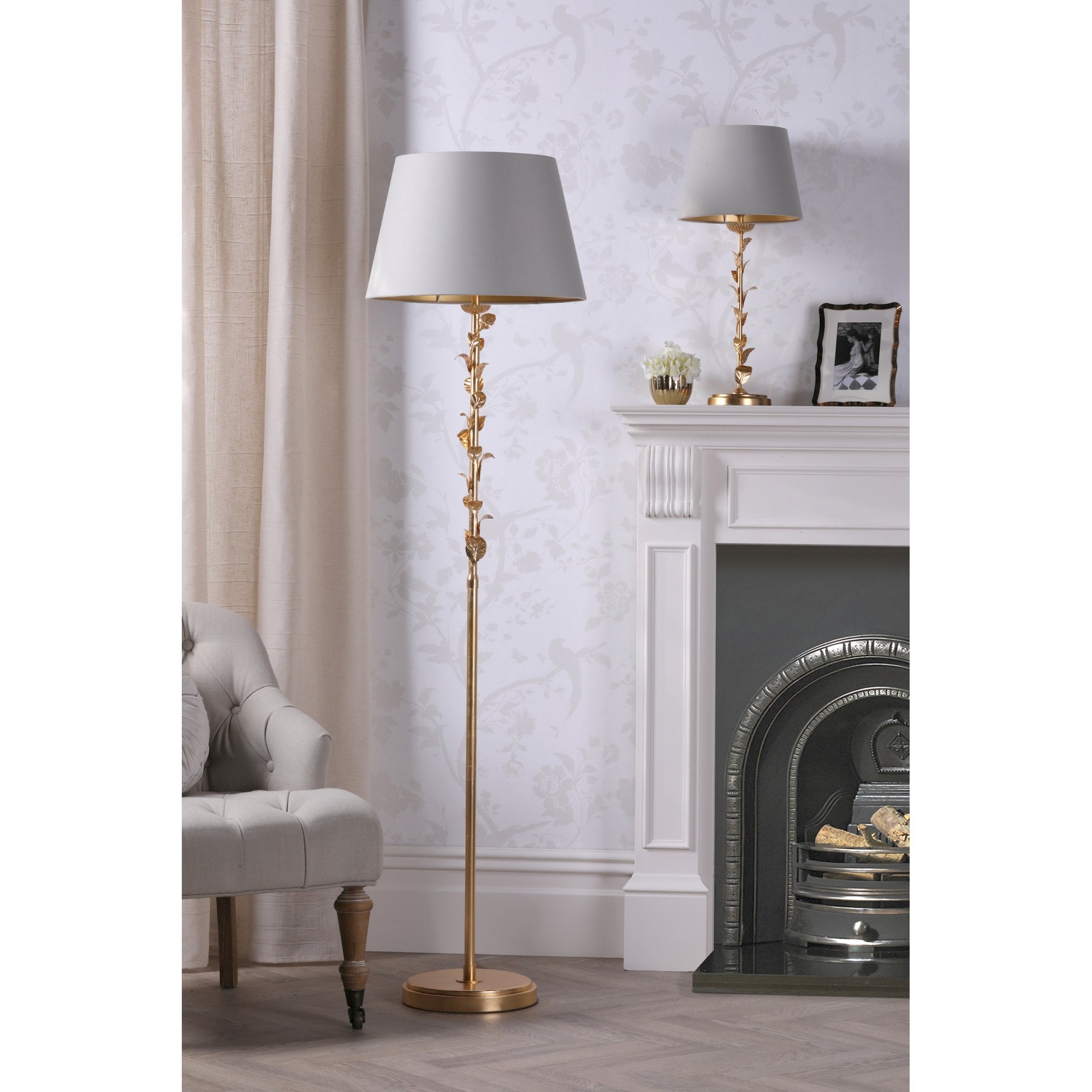 Halton Table Lamp In Distressed Gold Leaf With Cream Cotton Shade LA3756507-Q