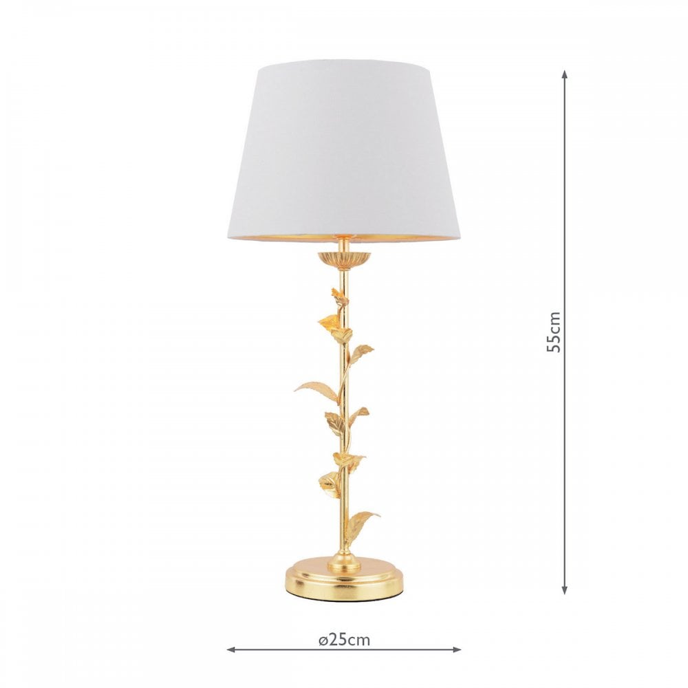 Halton Table Lamp In Distressed Gold Leaf With Cream Cotton Shade LA3756507-Q