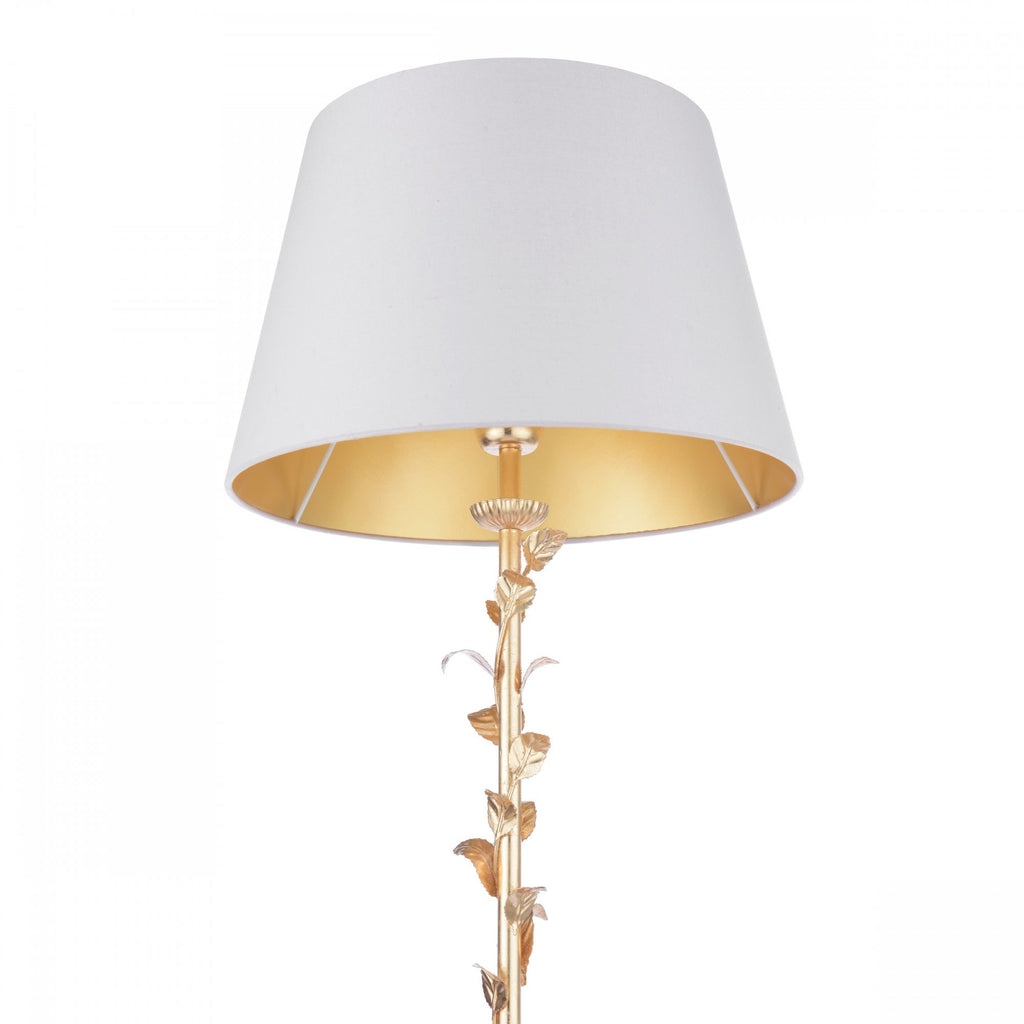 Halton Floor Lamp In Distressed Gold Leaf With Cream Cotton Shade LA3756508-Q