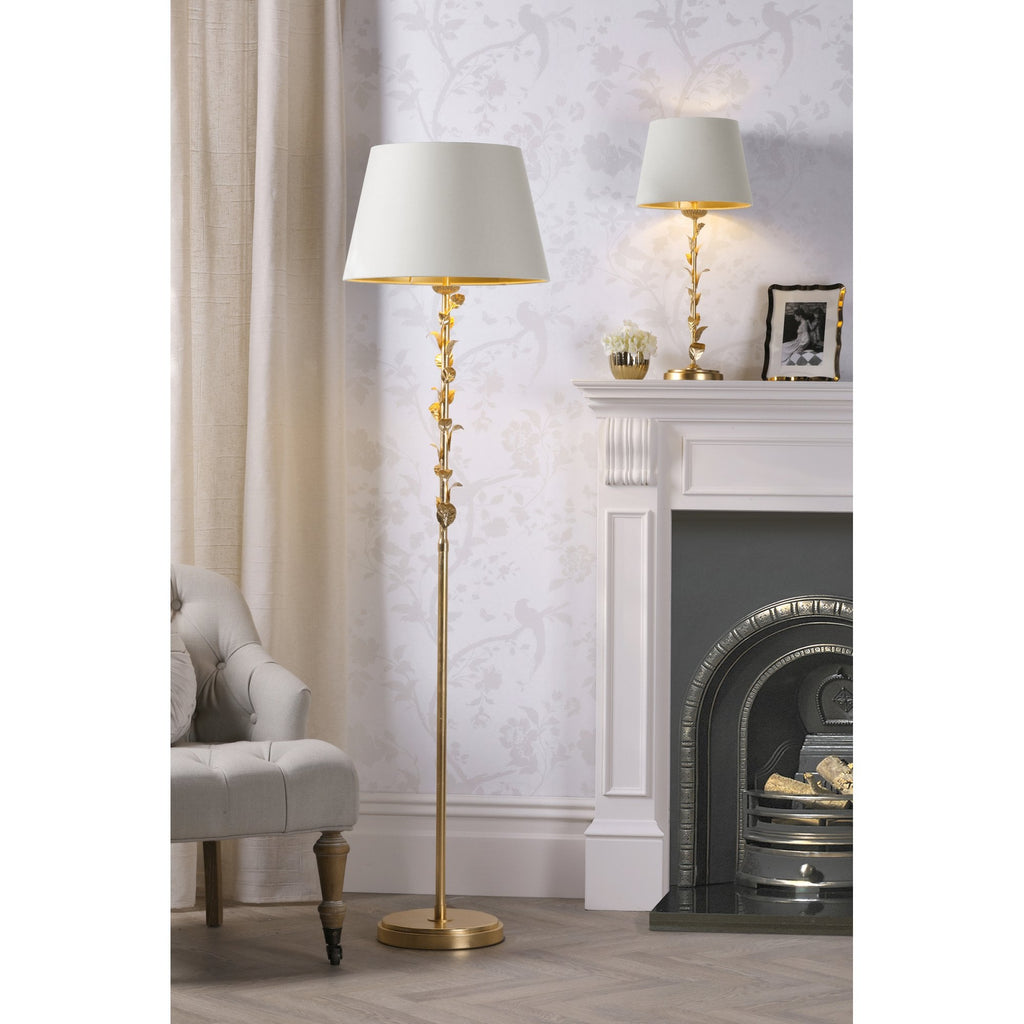 Halton Floor Lamp In Distressed Gold Leaf With Cream Cotton Shade LA3756508-Q