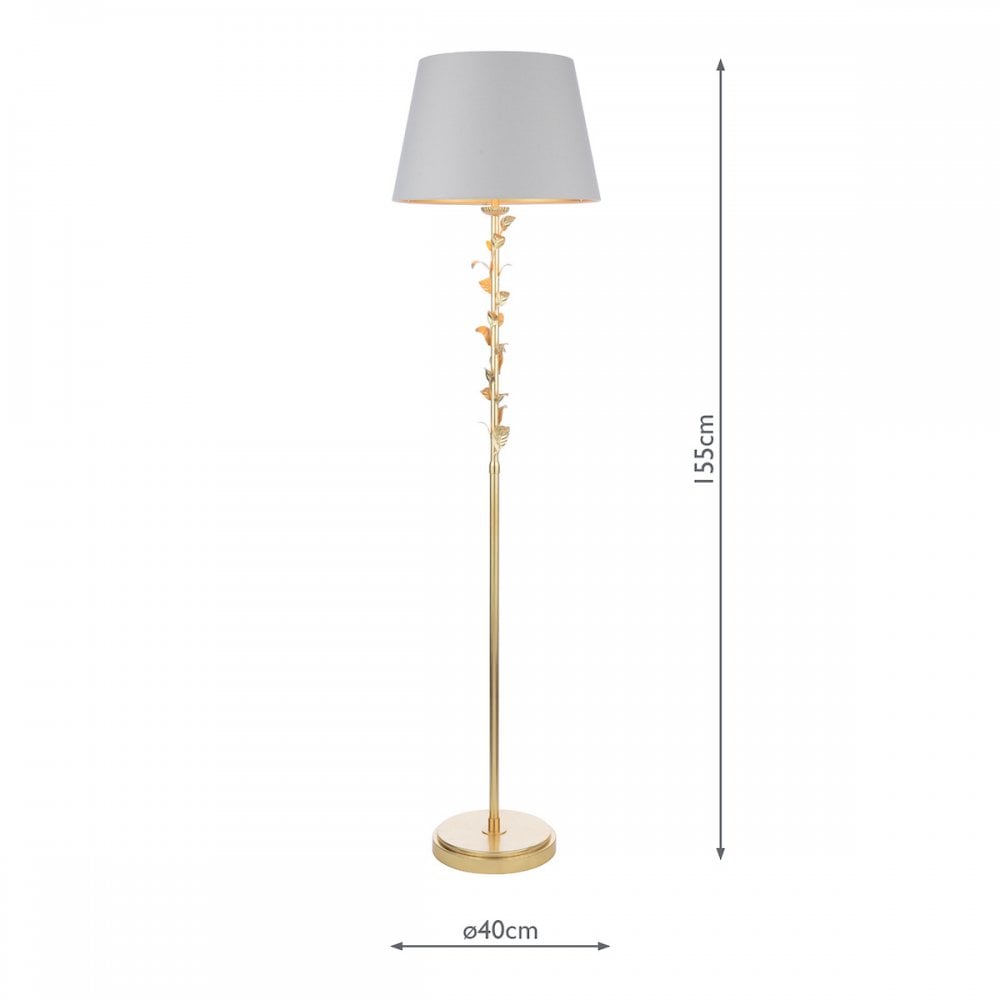 Halton Floor Lamp In Distressed Gold Leaf With Cream Cotton Shade LA3756508-Q