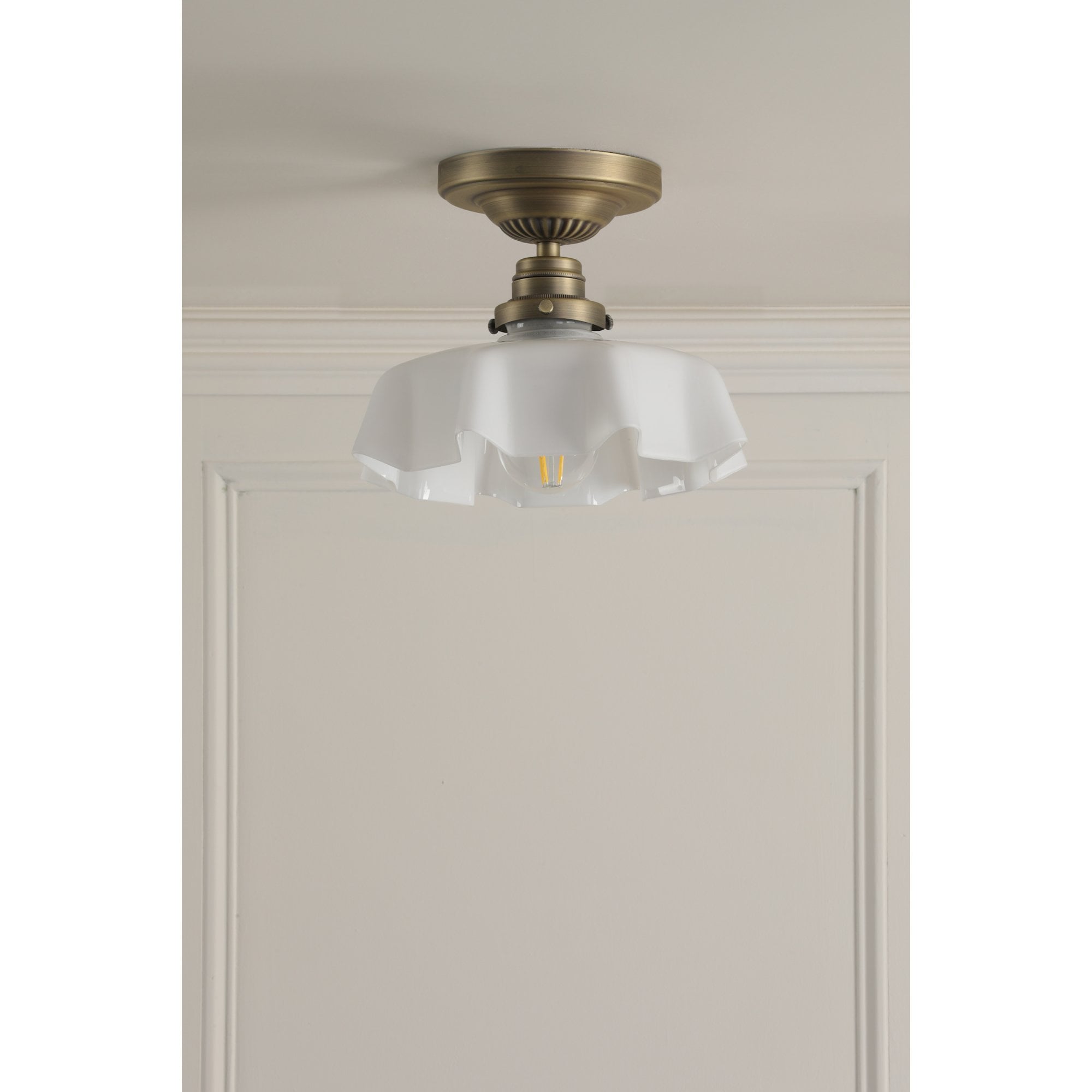 Banham Semi Flush Light In Matt Antique Brass Finish With White Glass LA3756515-Q