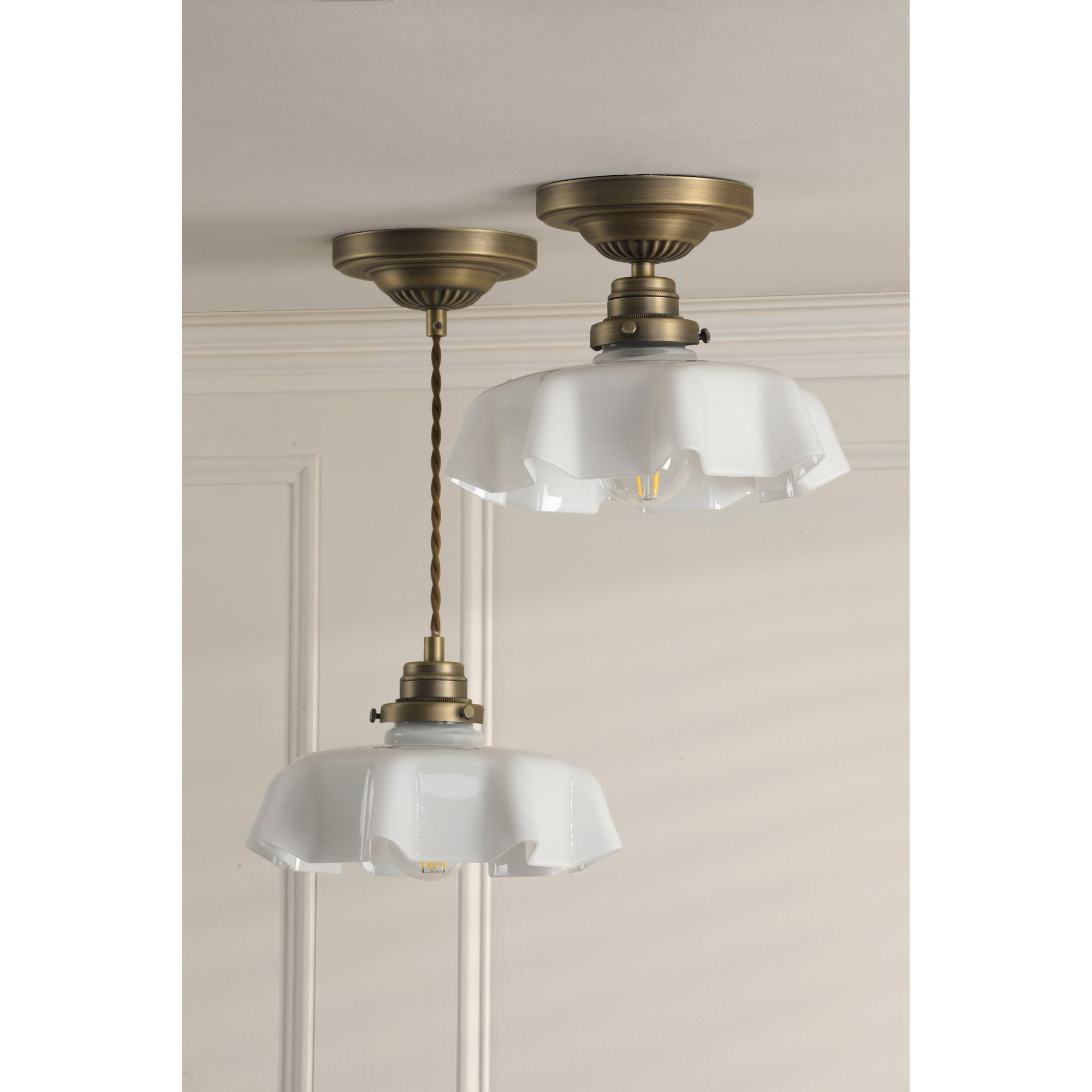 Banham Semi Flush Light In Matt Antique Brass Finish With White Glass LA3756515-Q