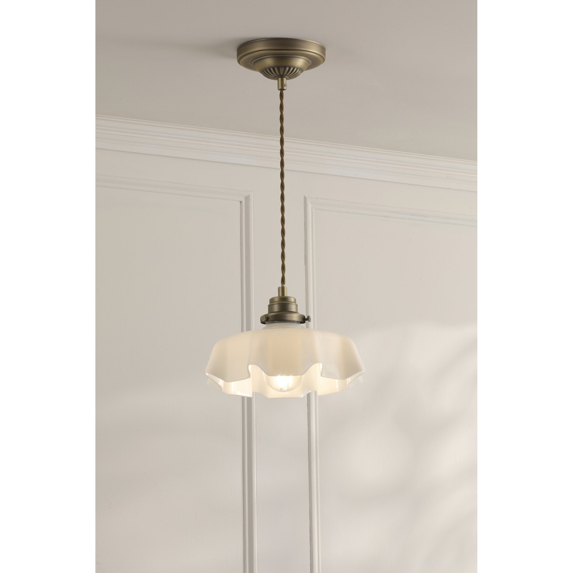 Banham Ceiling Pendant Light In Matt Antique Brass Finish With White Glass LA3756516-Q