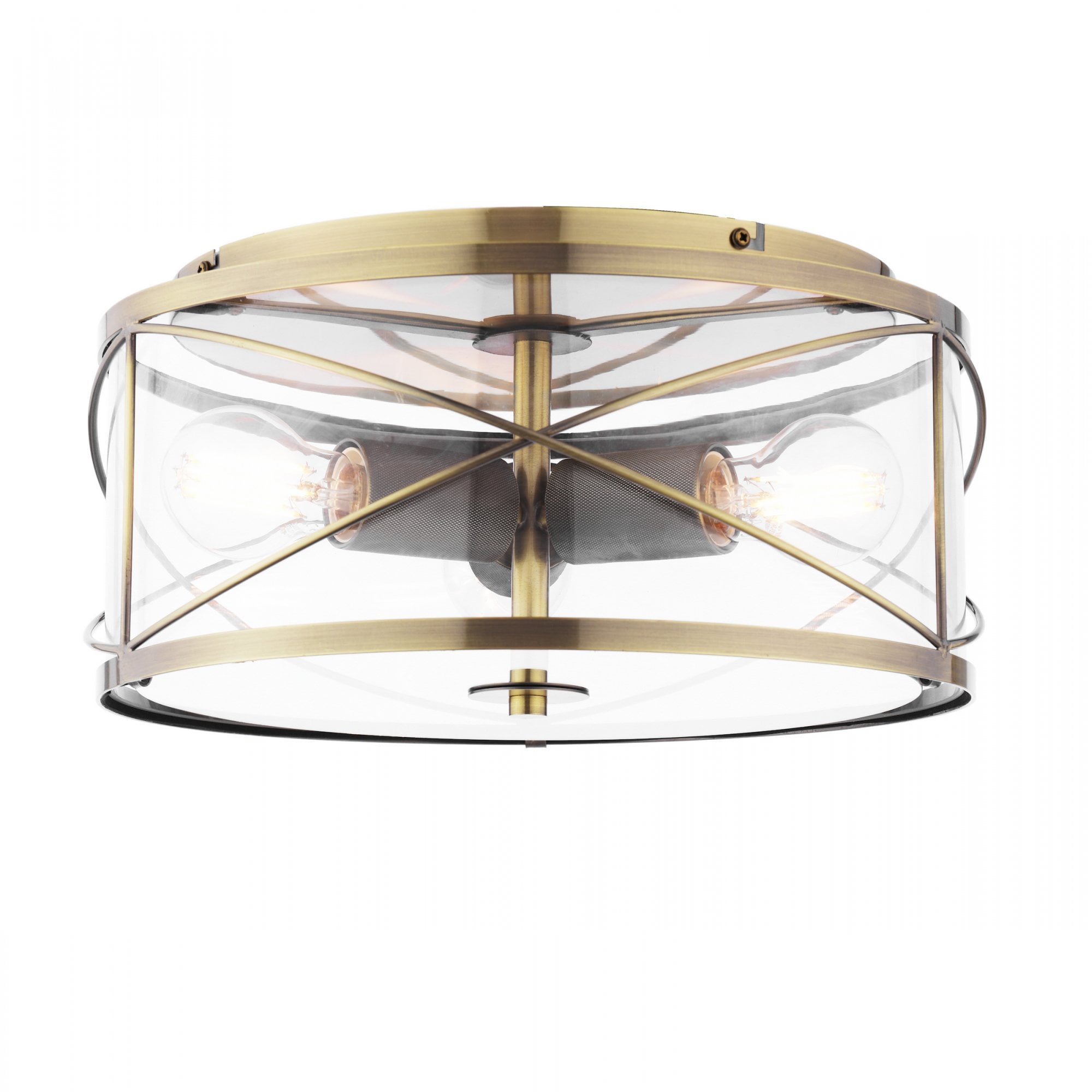 Beckworth 3 Light Flush Ceiling Light In Antique Brass and Clear Glass LA3756586-Q