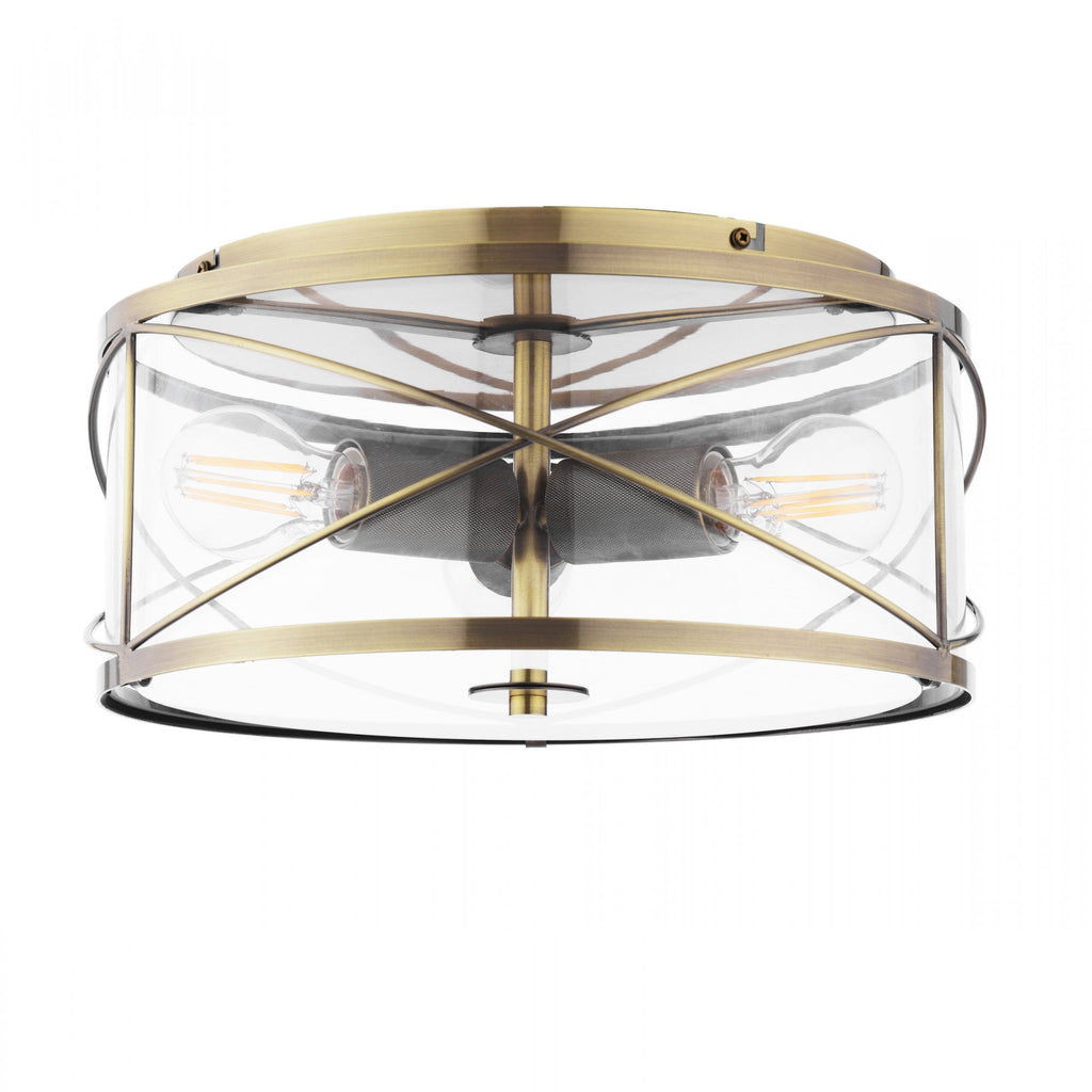 Beckworth 3 Light Flush Ceiling Light In Antique Brass and Clear Glass LA3756586-Q