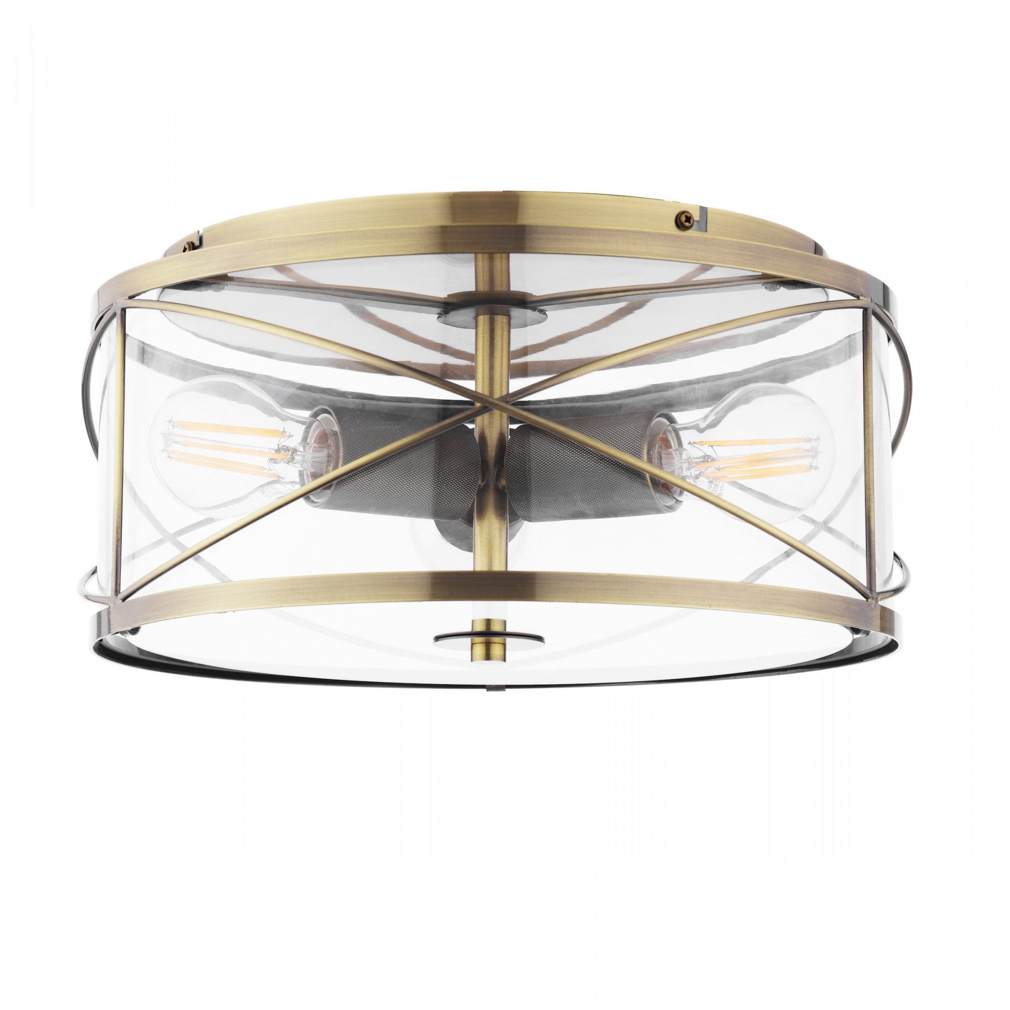 Beckworth 3 Light Flush Ceiling Light In Antique Brass and Clear Glass LA3756586-Q