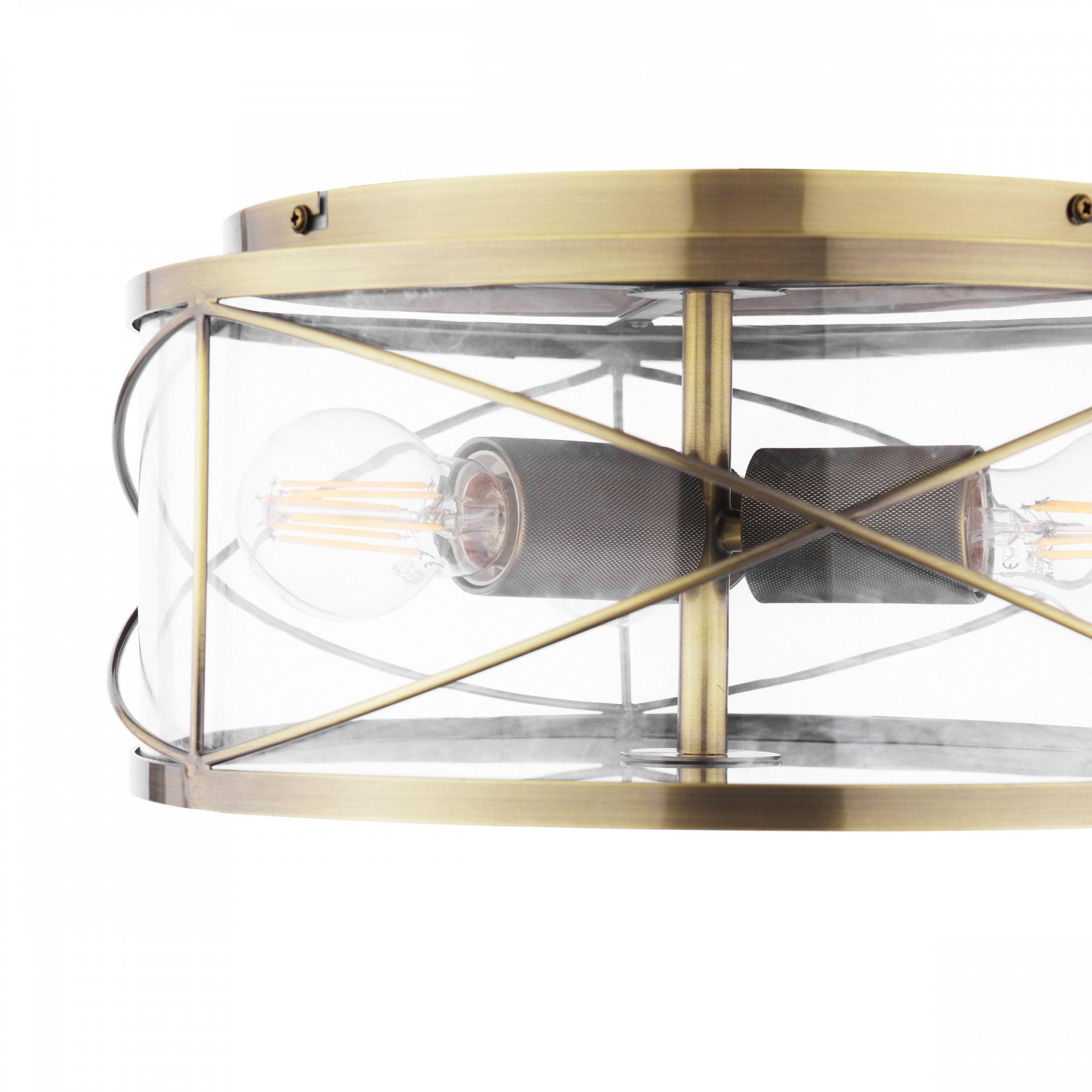 Beckworth 3 Light Flush Ceiling Light In Antique Brass and Clear Glass LA3756586-Q