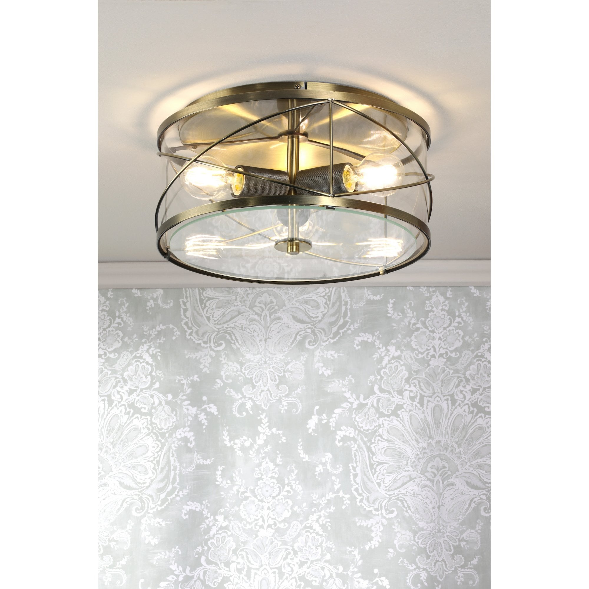 Beckworth 3 Light Flush Ceiling Light In Antique Brass and Clear Glass LA3756586-Q