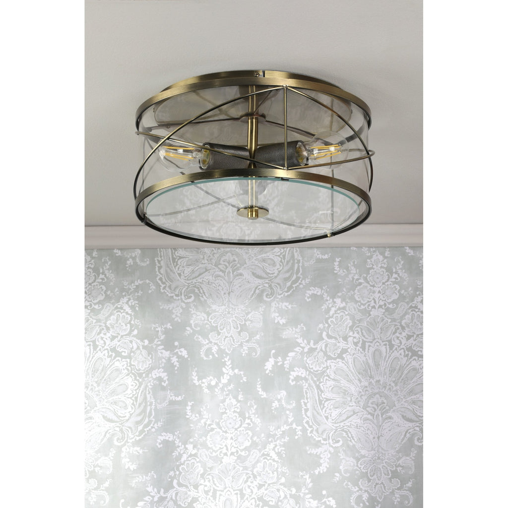 Beckworth 3 Light Flush Ceiling Light In Antique Brass and Clear Glass LA3756586-Q