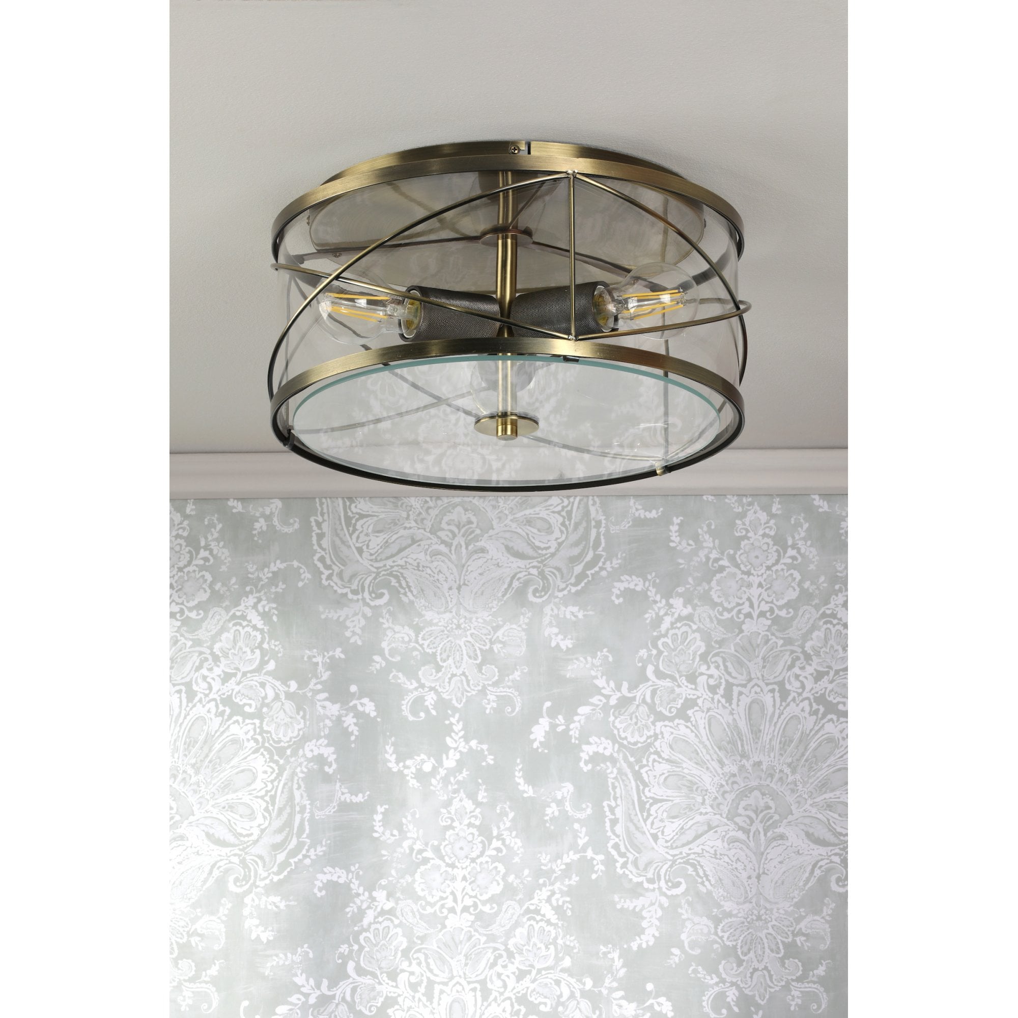 Beckworth 3 Light Flush Ceiling Light In Antique Brass and Clear Glass LA3756586-Q