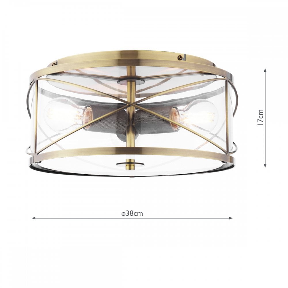 Beckworth 3 Light Flush Ceiling Light In Antique Brass and Clear Glass LA3756586-Q