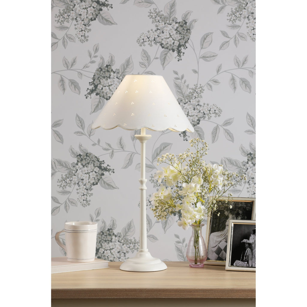 Cordwell Table Lamp In Matt White With Scalloped White Cotton Shade LA3756488-Q