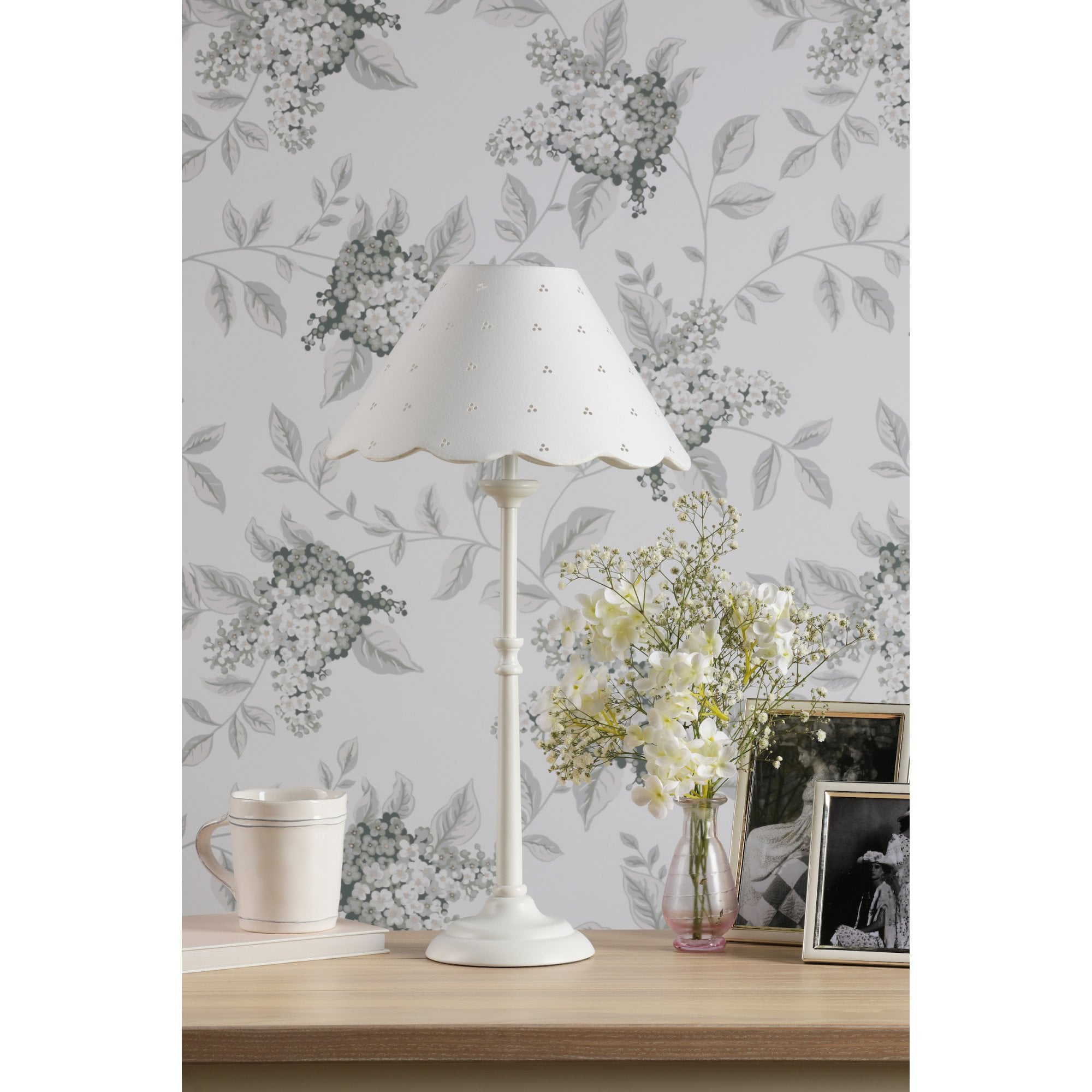 Cordwell Table Lamp In Matt White With Scalloped White Cotton Shade LA3756488-Q