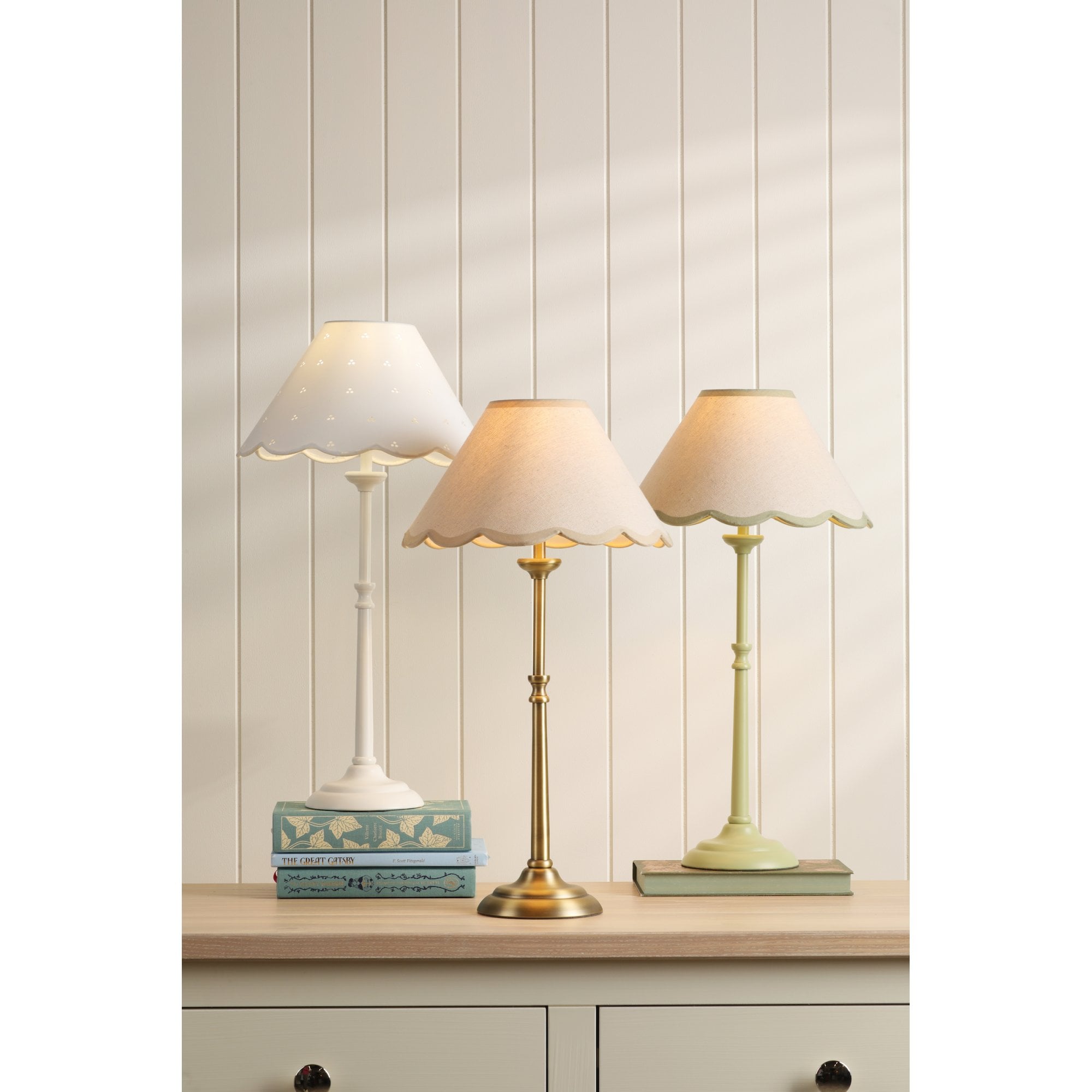 Cordwell Table Lamp In Matt White With Scalloped White Cotton Shade LA3756488-Q
