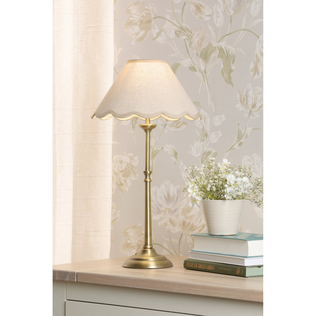 Cordwell Table Lamp In Antique Brass With Scalloped Natural Linen Shade LA3756487-Q