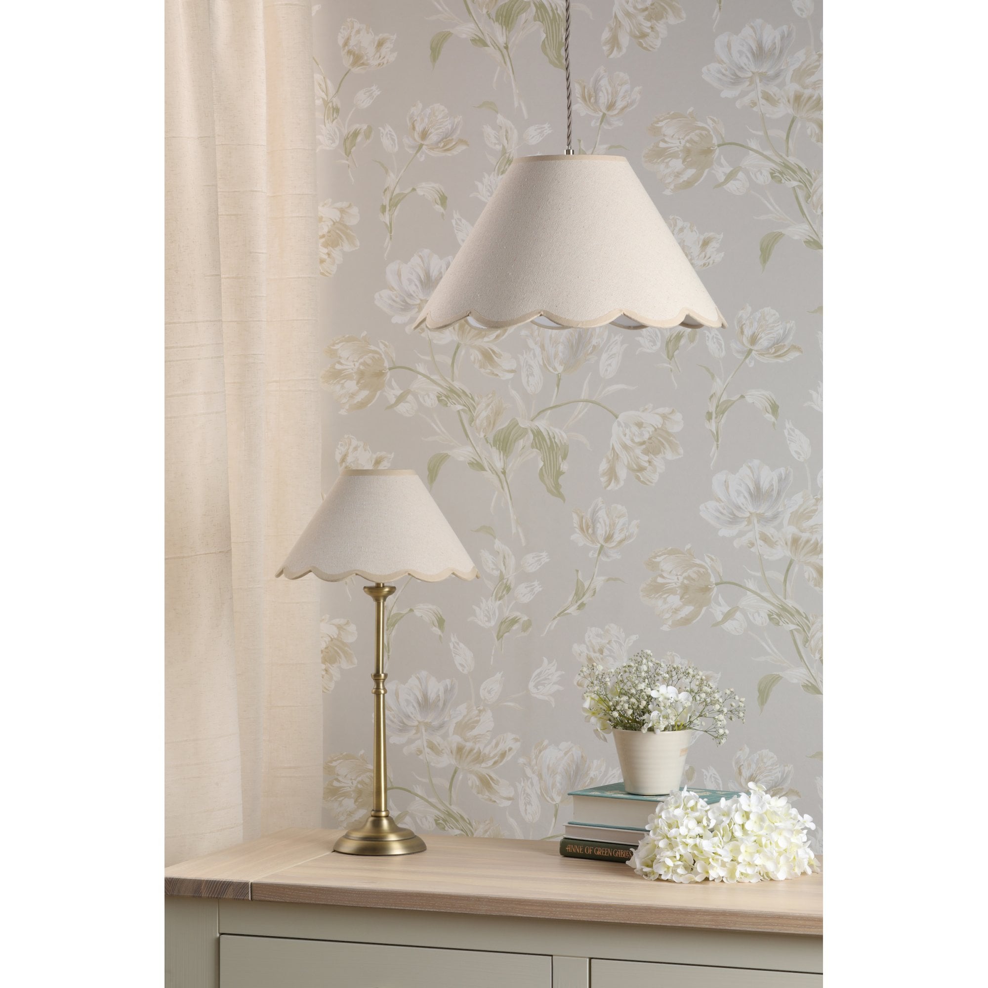 Cordwell Table Lamp In Antique Brass With Scalloped Natural Linen Shade LA3756487-Q
