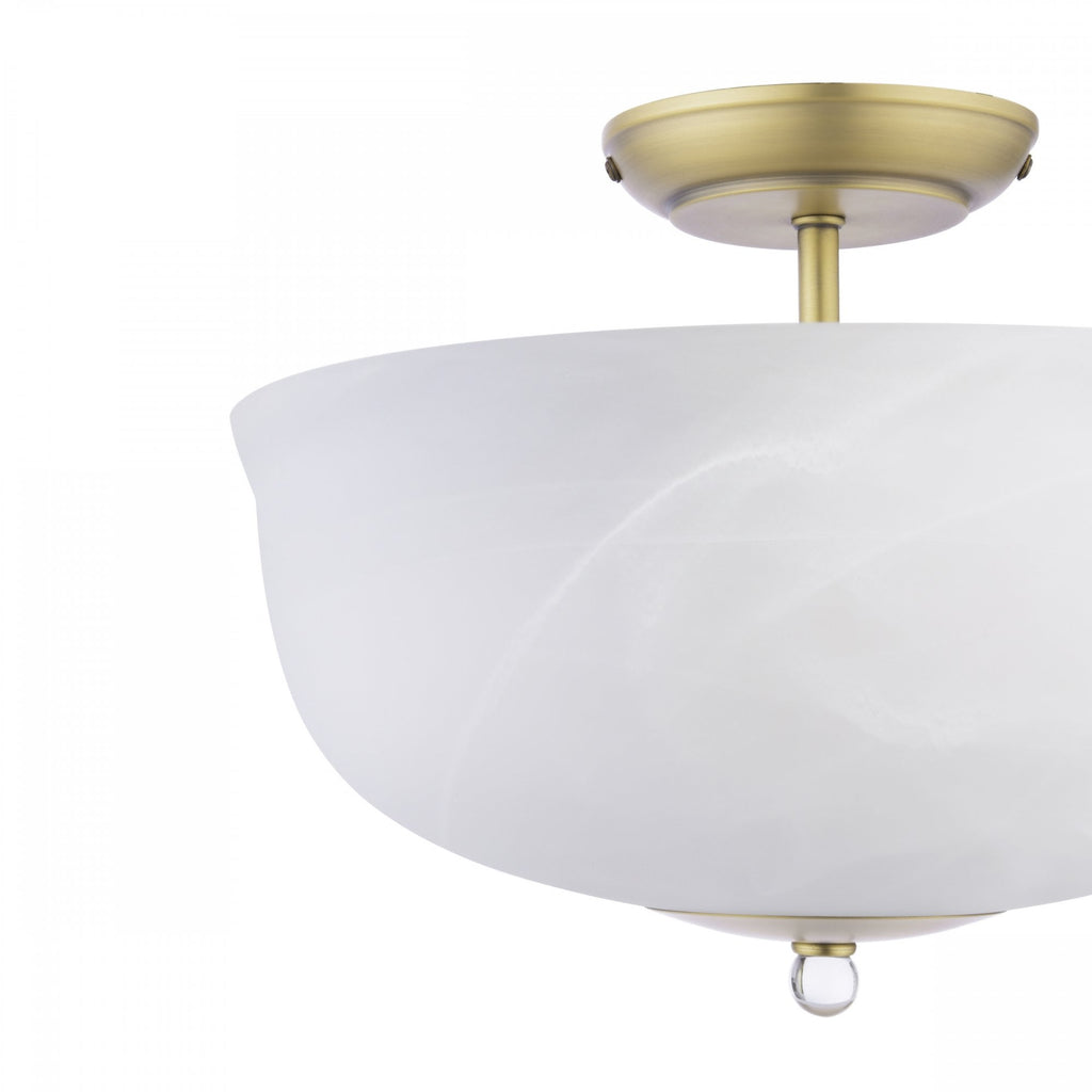 Cossington Semi-Flush Ceiling Light In Matt Antique Brass and White Marble Effect Glass LA3756594-Q