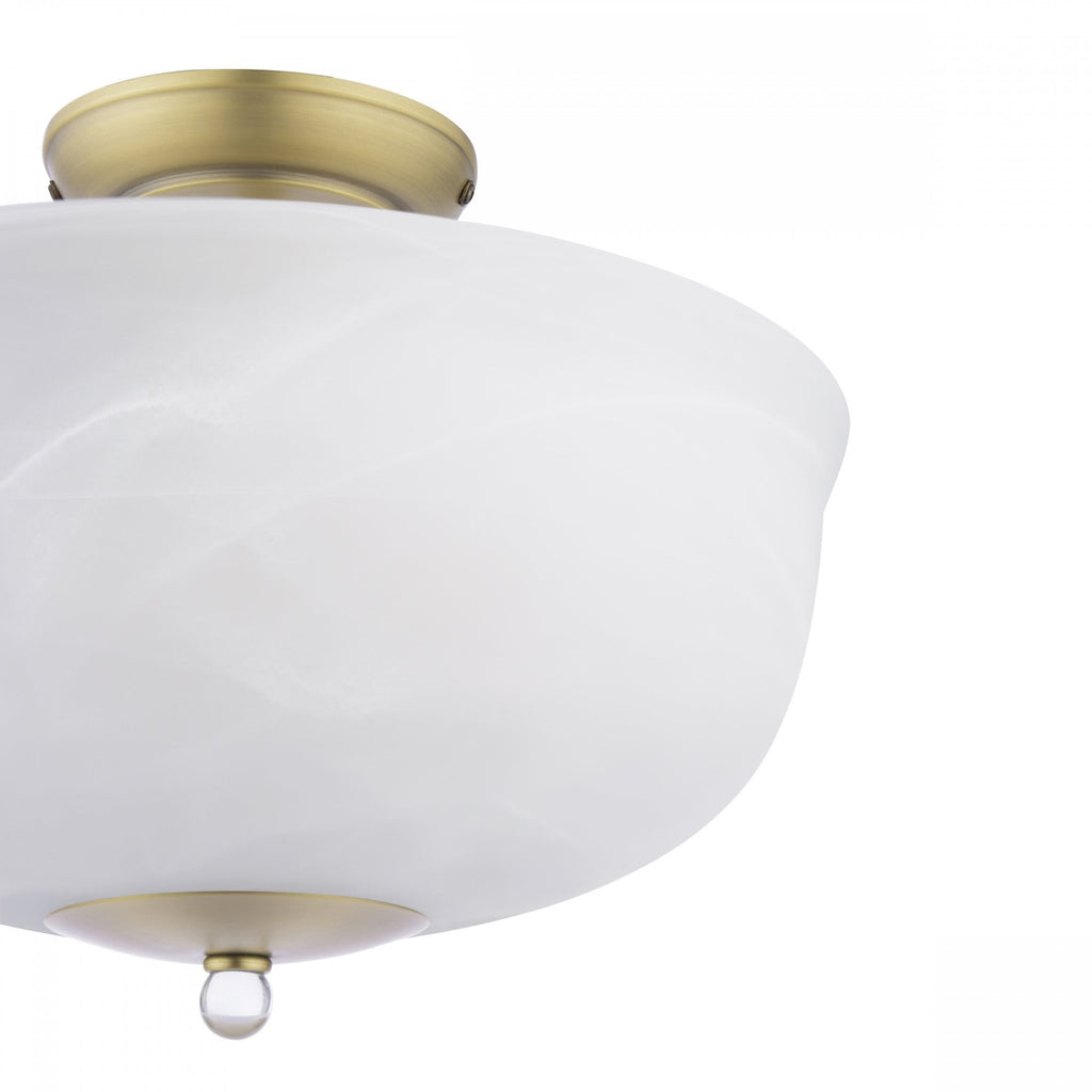 Cossington Semi-Flush Ceiling Light In Matt Antique Brass and White Marble Effect Glass LA3756594-Q