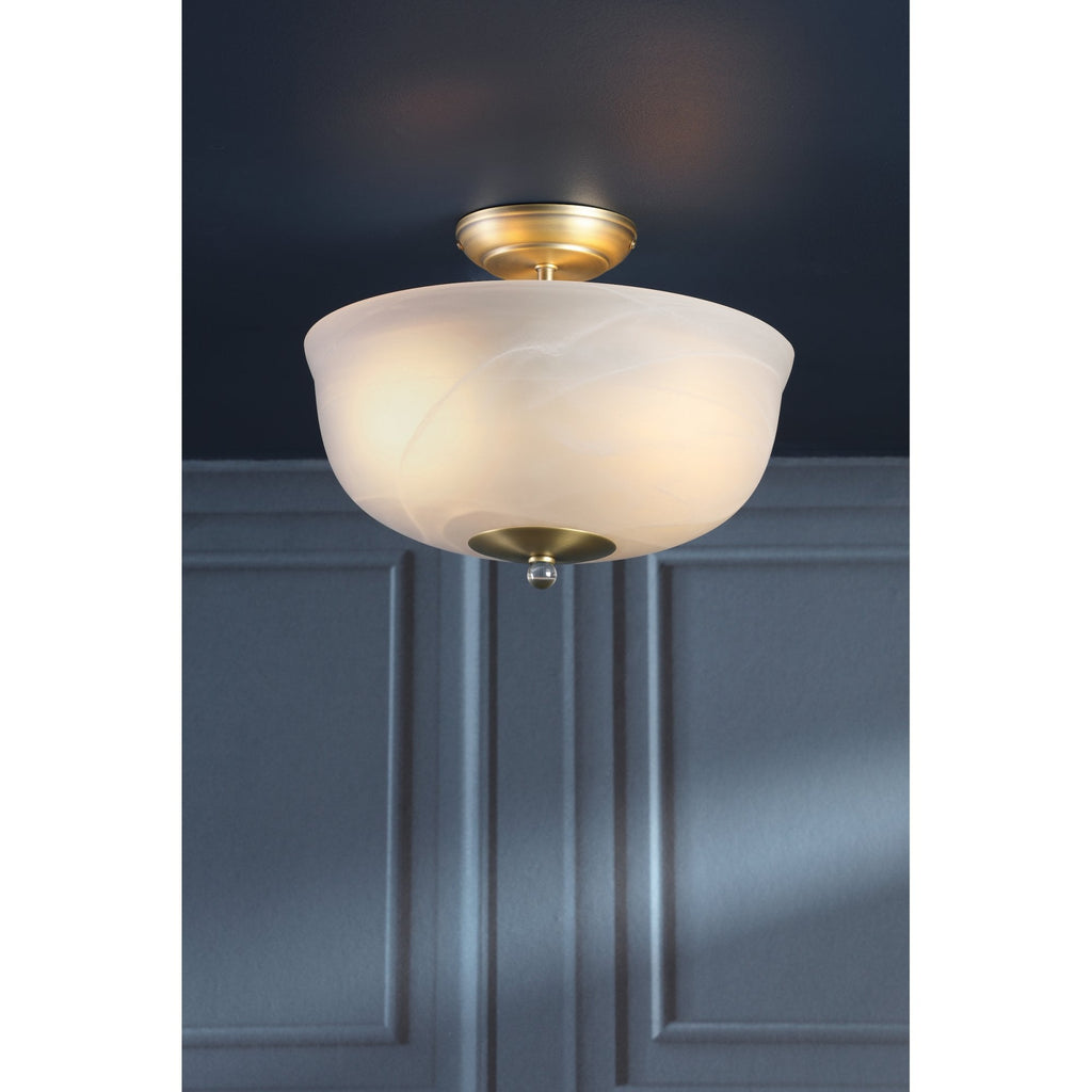 Cossington Semi-Flush Ceiling Light In Matt Antique Brass and White Marble Effect Glass LA3756594-Q