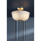Cossington Semi-Flush Ceiling Light In Matt Antique Brass and White Marble Effect Glass LA3756594-Q
