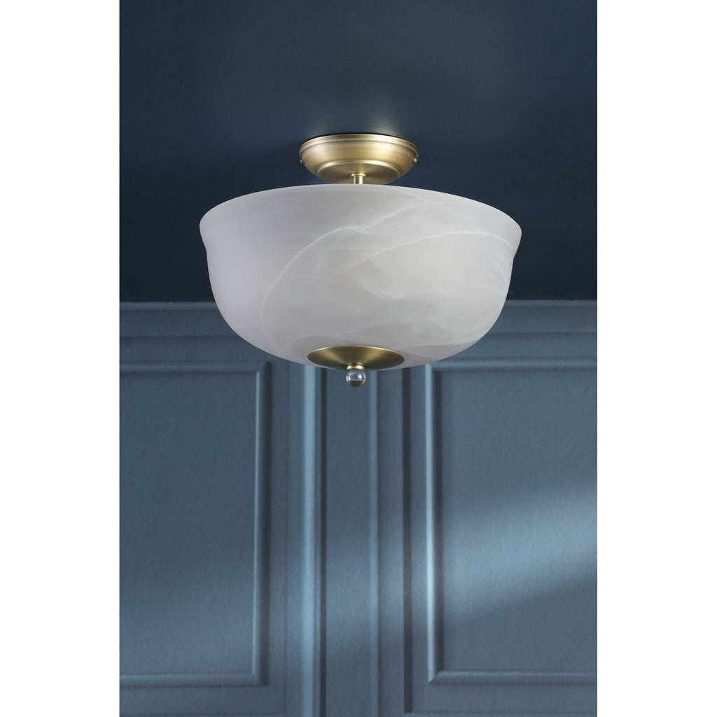 Cossington Semi-Flush Ceiling Light In Matt Antique Brass and White Marble Effect Glass LA3756594-Q