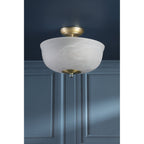 Cossington Semi-Flush Ceiling Light In Matt Antique Brass and White Marble Effect Glass LA3756594-Q