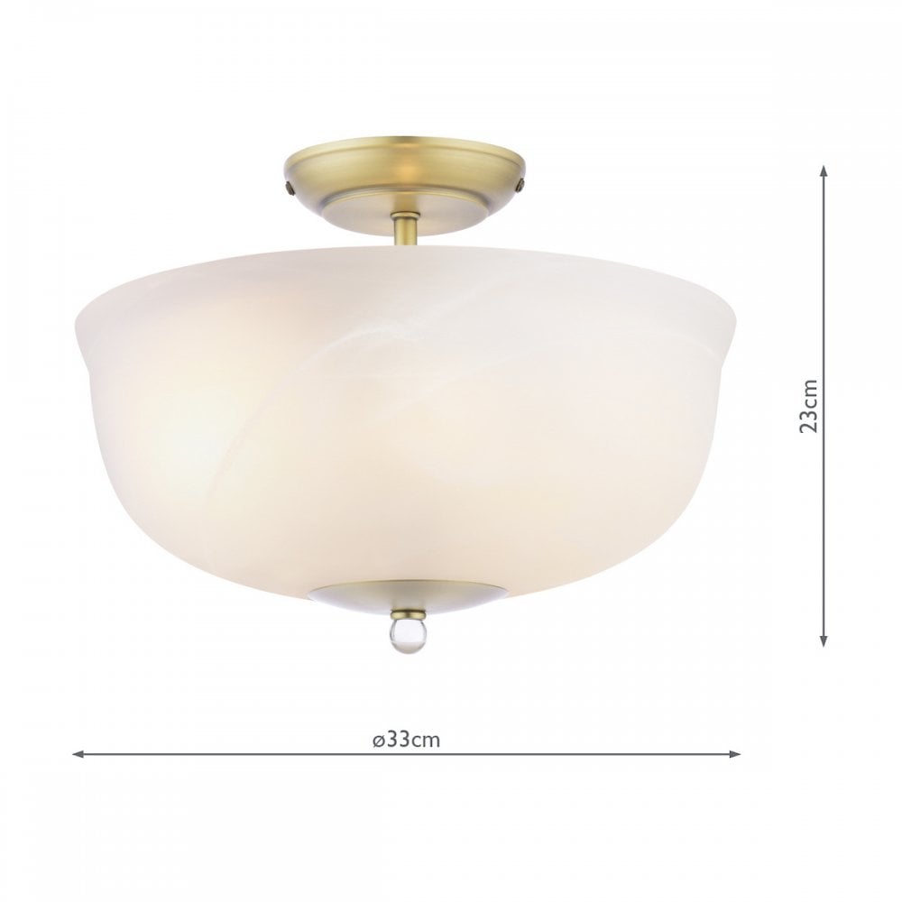 Cossington Semi-Flush Ceiling Light In Matt Antique Brass and White Marble Effect Glass LA3756594-Q