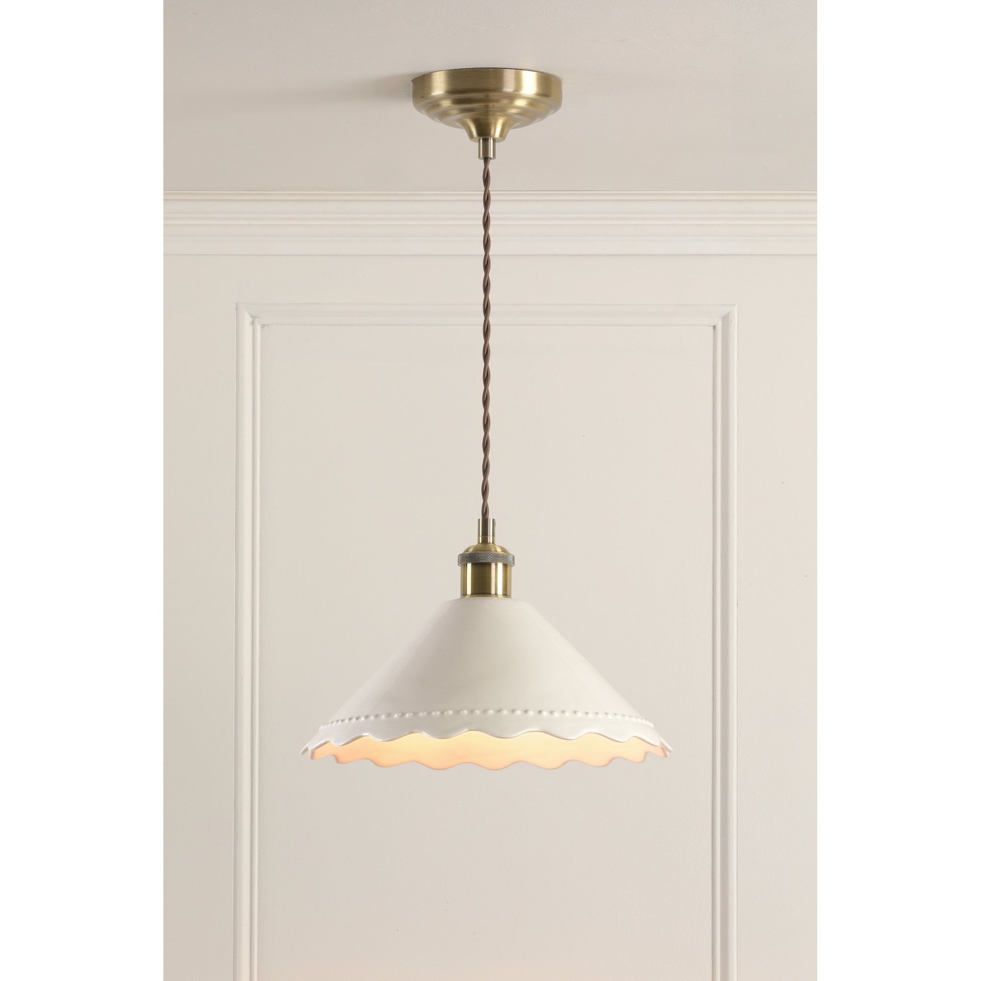 Daws Ceiling Pendant Light In Antique Brass With White Ceramic Shade LA3756520-Q
