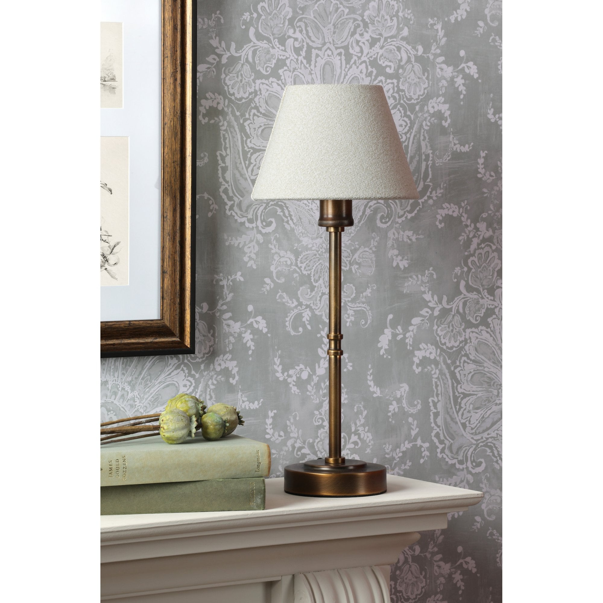 Denston Traditional Table Lamp In Antique Bronze With Cotton Shade LA3756584-Q