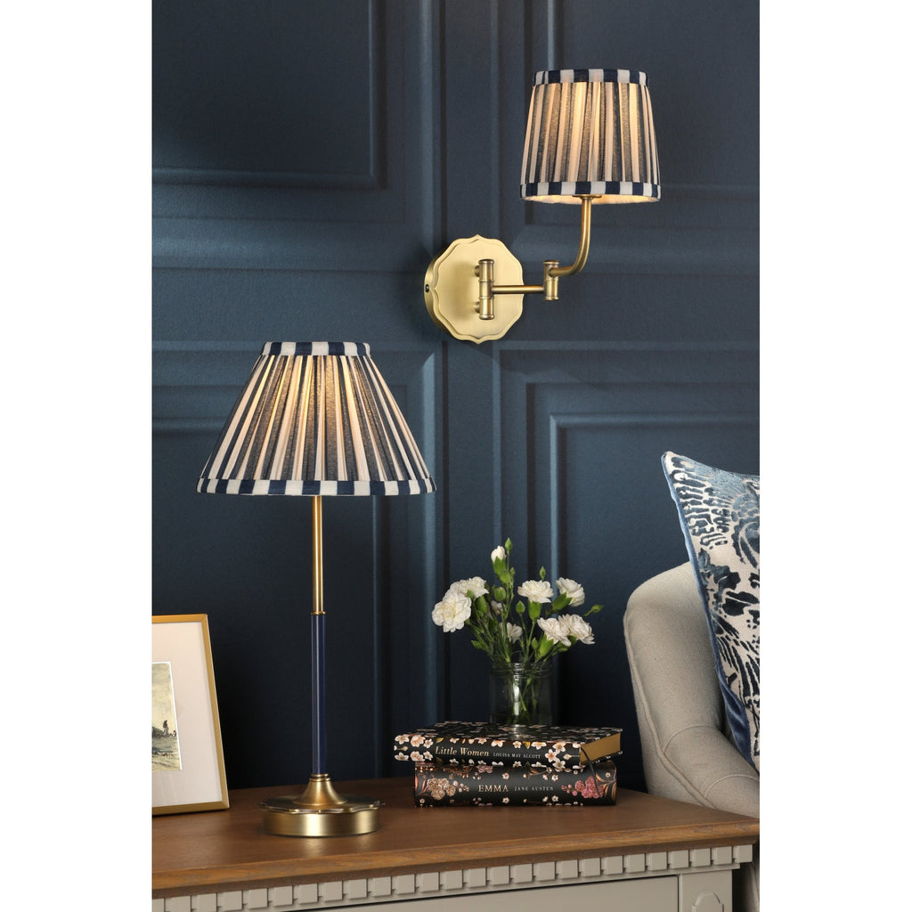 Denwick Swing Arm Wall Light In Matt Antique Brass And Stripy Cotton Shade LA3756599-Q