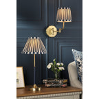 Denwick Swing Arm Wall Light In Matt Antique Brass And Stripy Cotton Shade LA3756599-Q