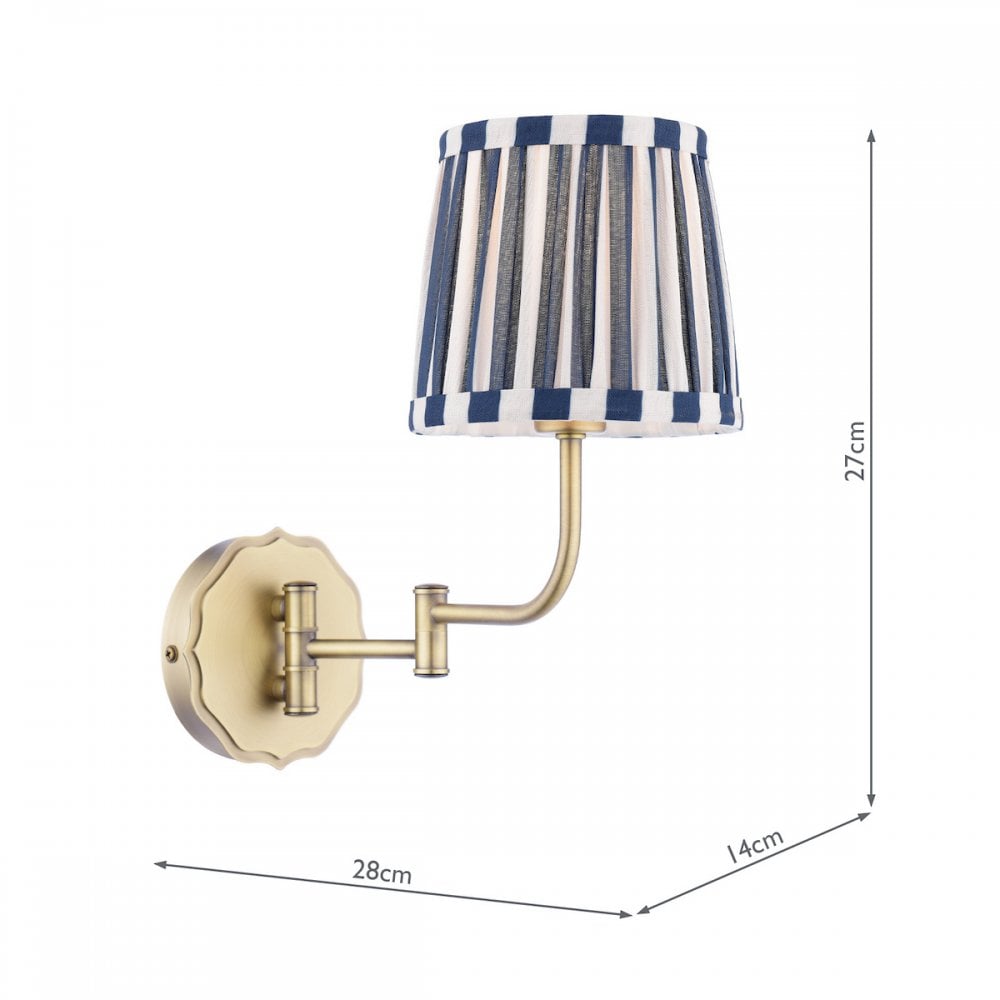 Denwick Swing Arm Wall Light In Matt Antique Brass And Stripy Cotton Shade LA3756599-Q