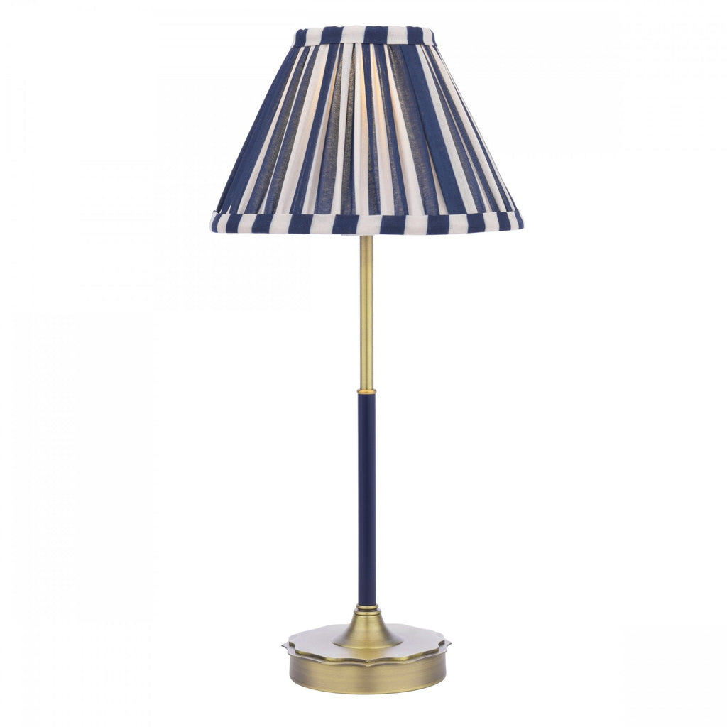 Denwick Table Lamp In Matt Antique Brass With Stripy Blue Shade LA3756598-Q