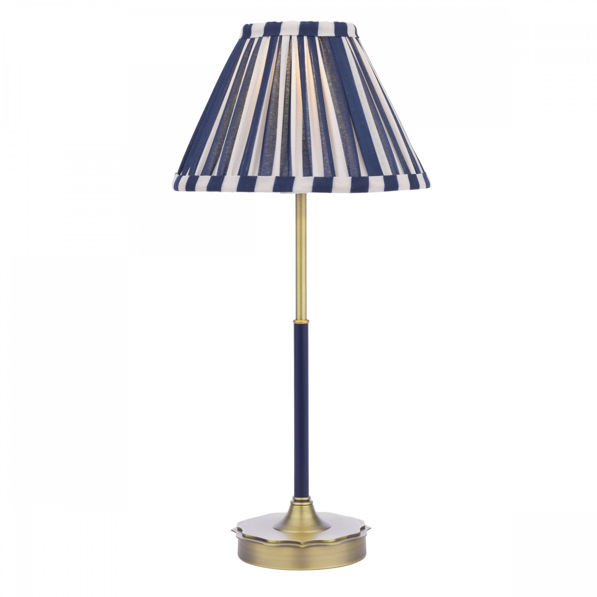 Denwick Table Lamp In Matt Antique Brass With Stripy Blue Shade LA3756598-Q